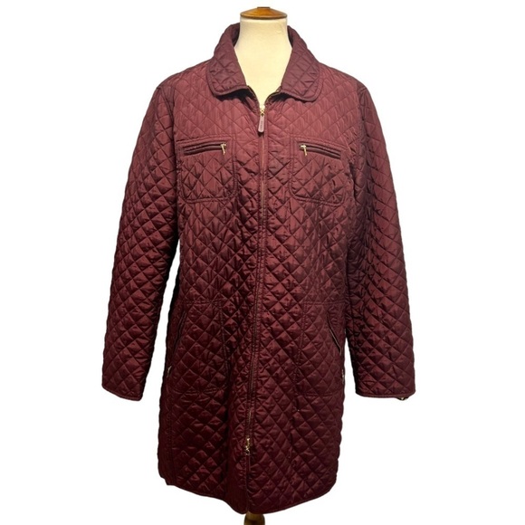 Hobbs London Jackets & Blazers - Hobbs London Burgundy Quilted Zip Front Hip Length Coat Women’s US 14